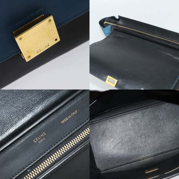 CELINE Trapeze Hand Bag Leather Blue Gold - Picture 11 of 13